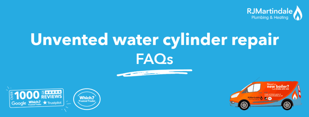 Text reading 'Unvented water cylinder repair FAQs'