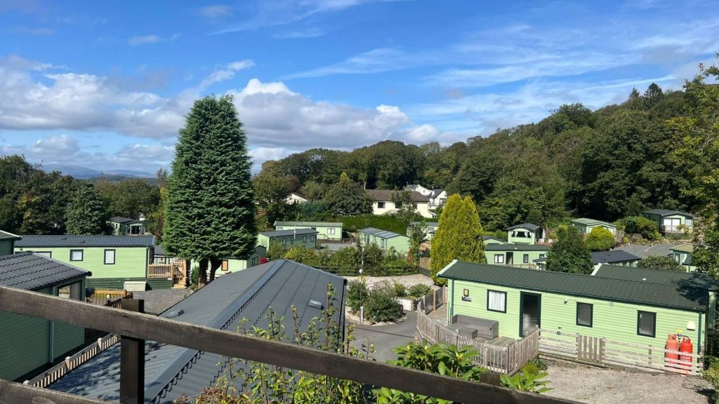 Holiday park near Lancaster and Morecambe with green caravans and LPG canisters beside them
